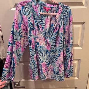 Lilly Pulitzer Blue and Pink Floral Blouse